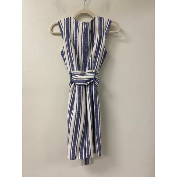 J Crew Blue White Cap Sleeve Short Dress w Tie Sz 00 - Picture 2 of 3